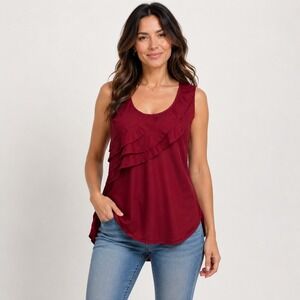 Maurices Blouse Medium Burgundy Tiered Ruffle Scoop Neck Sleeveless Top